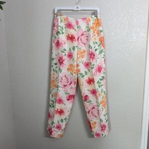 Talbots Pure Silk White Pink Floral High Rise Pants Lined Formal Lightweight 6